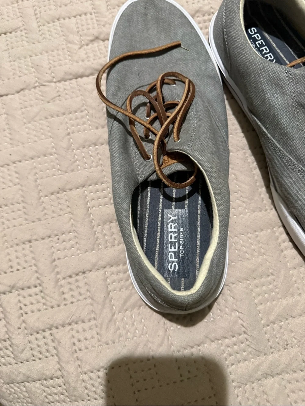 Sperry Men's Gray Canvas Top Sider Shoes with Brown Laces